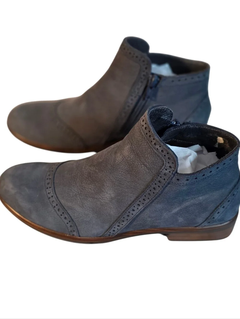 Naot Nubuck Blue Suede Style Fashion Side Zip Ankle Boots EU 38 US 7.5-8
